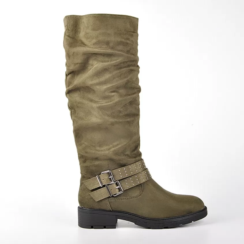 Bottes, Cuissardes | VICE VERSA Bottes Plates Femme Kaki Avec Boucle