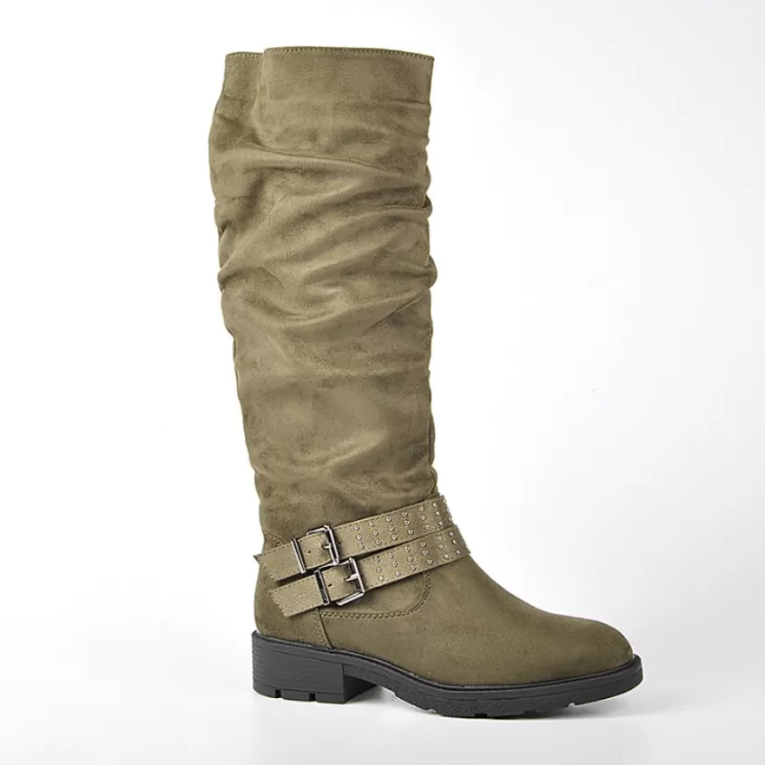 Bottes, Cuissardes | VICE VERSA Bottes Plates Femme Kaki Avec Boucle