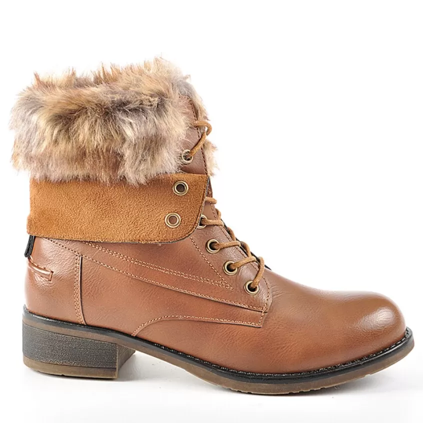 Boots, Bottines | VICE VERSA Bottines A Lacet Avec Col Fausse Fourrure Camel