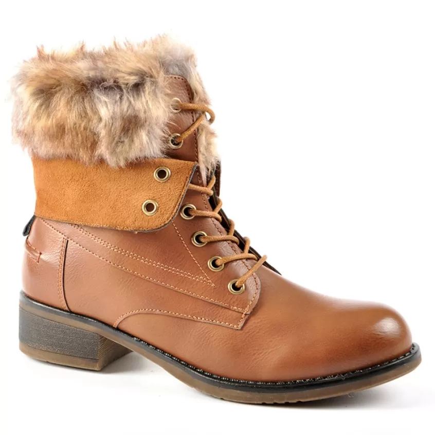 Boots, Bottines | VICE VERSA Bottines A Lacet Avec Col Fausse Fourrure Camel