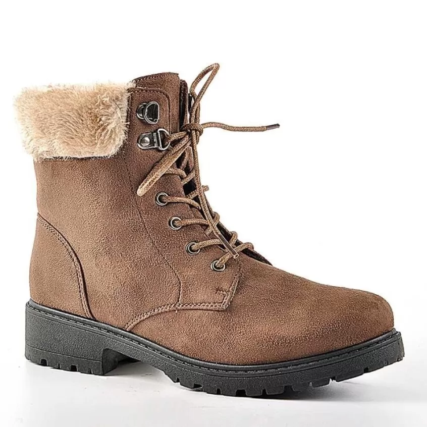 Boots, Bottines | VICE VERSA Bottines A Lacet Avec Col Fausse Fourrure Camel