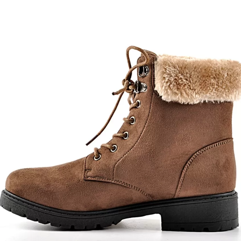 Boots, Bottines | VICE VERSA Bottines A Lacet Avec Col Fausse Fourrure Camel