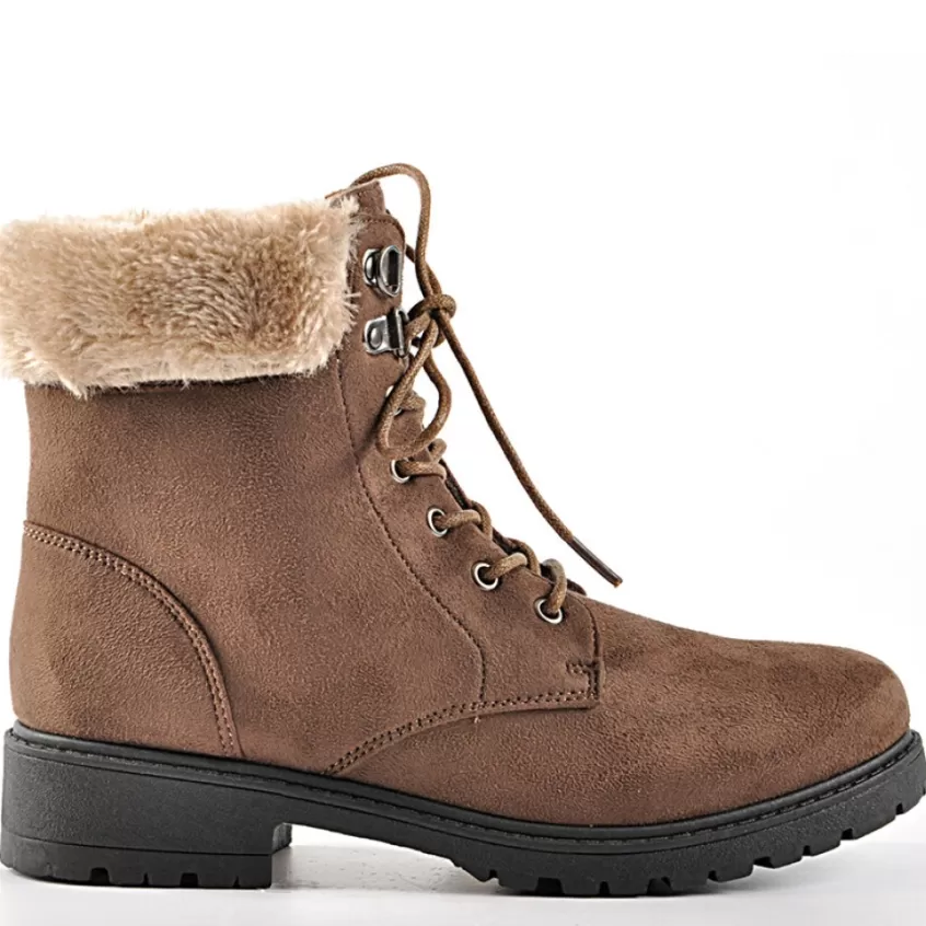 Boots, Bottines | VICE VERSA Bottines A Lacet Avec Col Fausse Fourrure Camel
