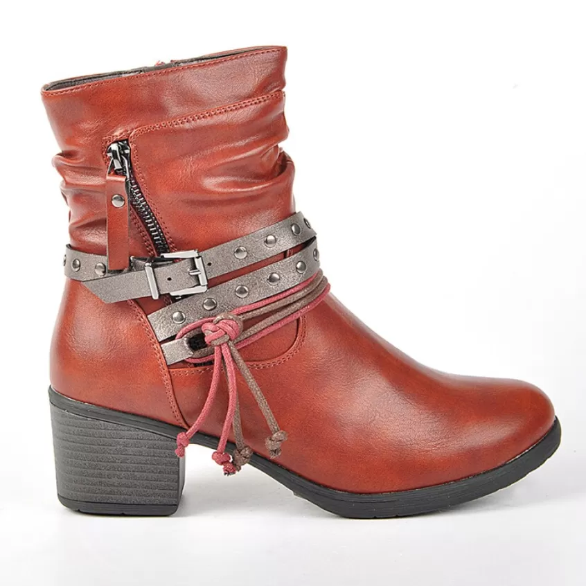 Boots, Bottines | VICE VERSA Bottines A Talon Femme Rouge Avec Zip Decoratif