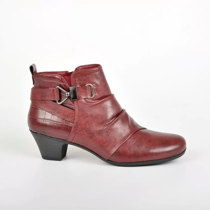 Chaussures Confort | SCALINA Bottines A Talons Avec Boucles Metalliques Bordeaux