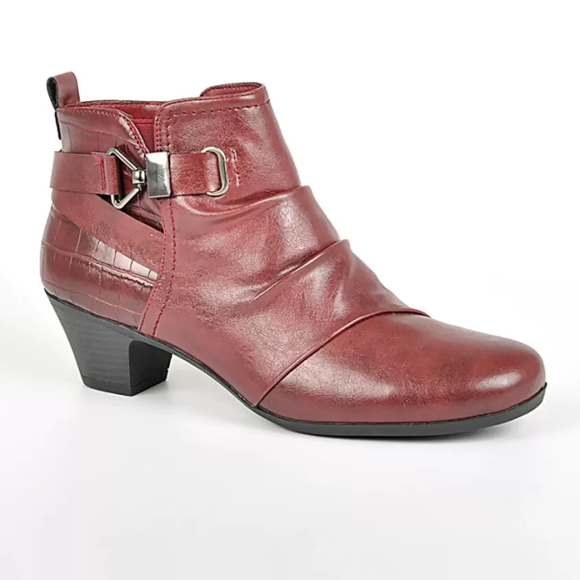 Chaussures Confort | SCALINA Bottines A Talons Avec Boucles Metalliques Bordeaux