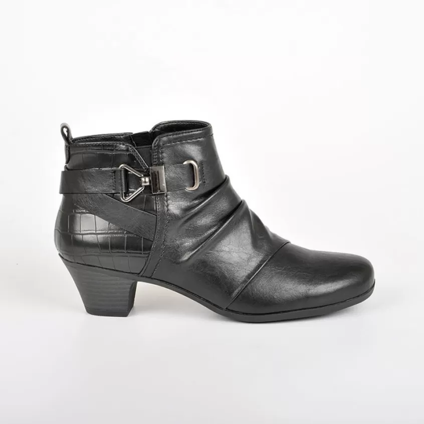 Chaussures Confort | SCALINA Bottines A Talons Avec Boucles Metalliques Noir