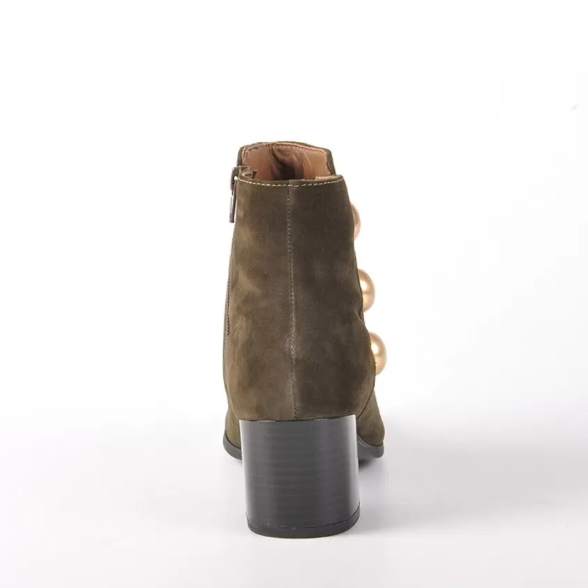 Boots, Bottines | TIPO ALTO Bottines A Talons Avec Boutons Fantaisies Kaki