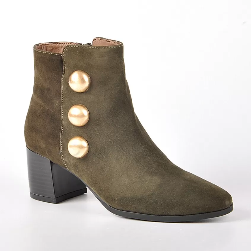 Boots, Bottines | TIPO ALTO Bottines A Talons Avec Boutons Fantaisies Kaki