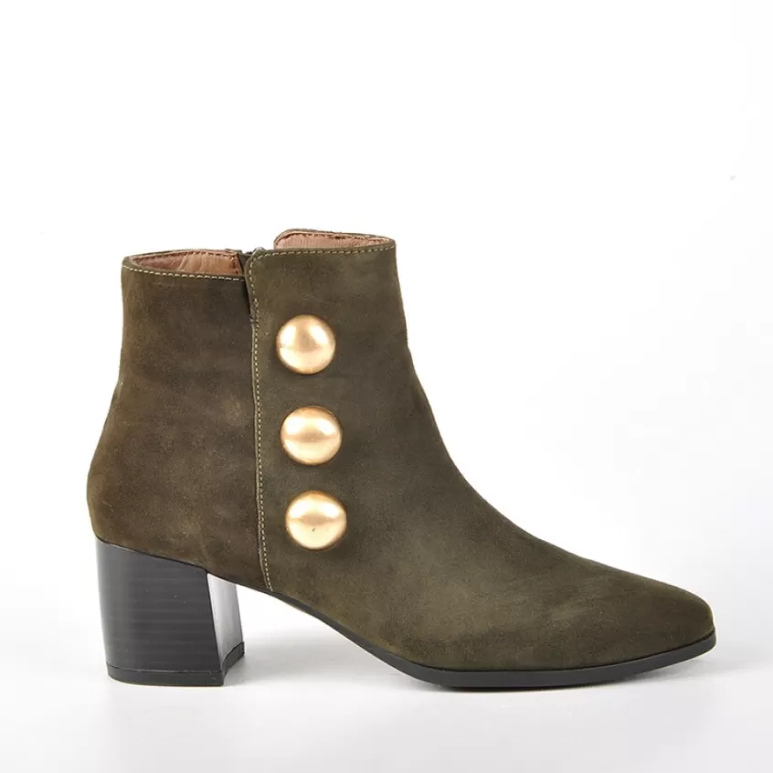 Boots, Bottines | TIPO ALTO Bottines A Talons Avec Boutons Fantaisies Kaki