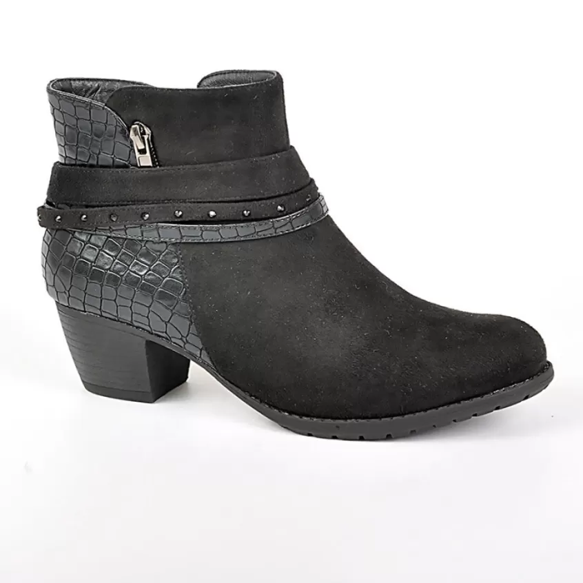 Chaussures Confort | SCALINA Bottines A Talons Avec Effet Croco Noir