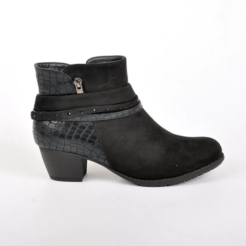 Chaussures Confort | SCALINA Bottines A Talons Avec Effet Croco Noir