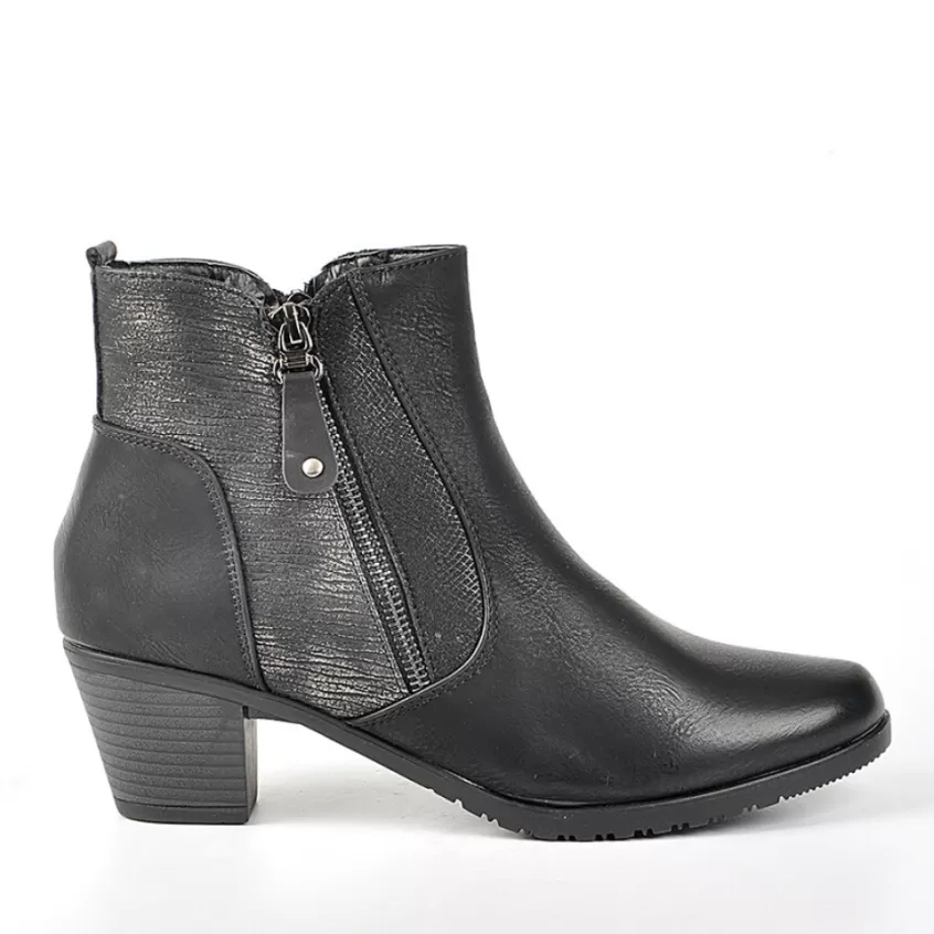Chaussures Confort | SCALINA Bottines A Talons Femme Avec Zip Decoratif Noir