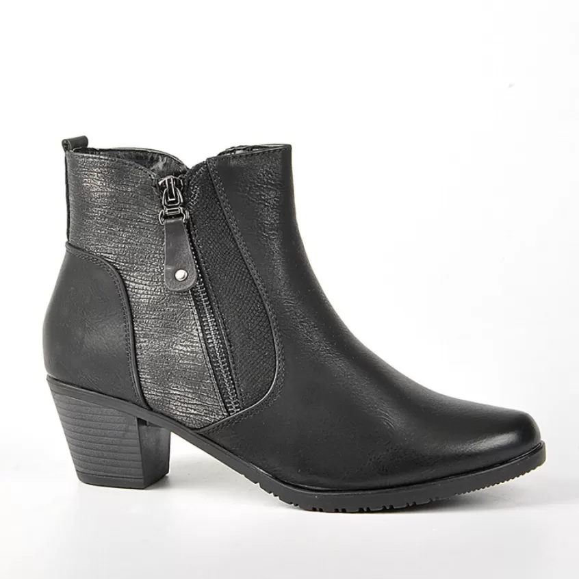 Chaussures Confort | SCALINA Bottines A Talons Femme Avec Zip Decoratif Noir