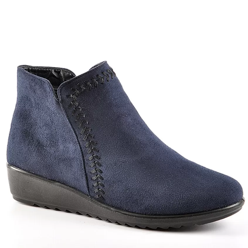 Chaussures Confort | LADY CONFORT Bottines Compensees Aspect Velours Bleu Marine