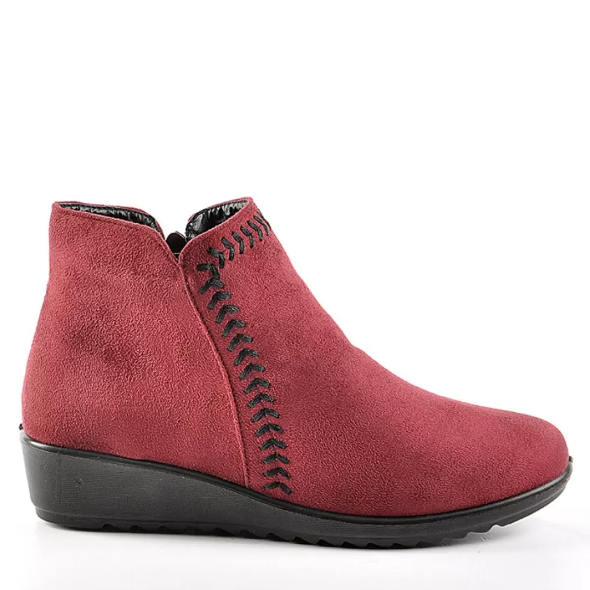 Chaussures Confort | LADY CONFORT Bottines Compensees Aspect Velours Bordeaux