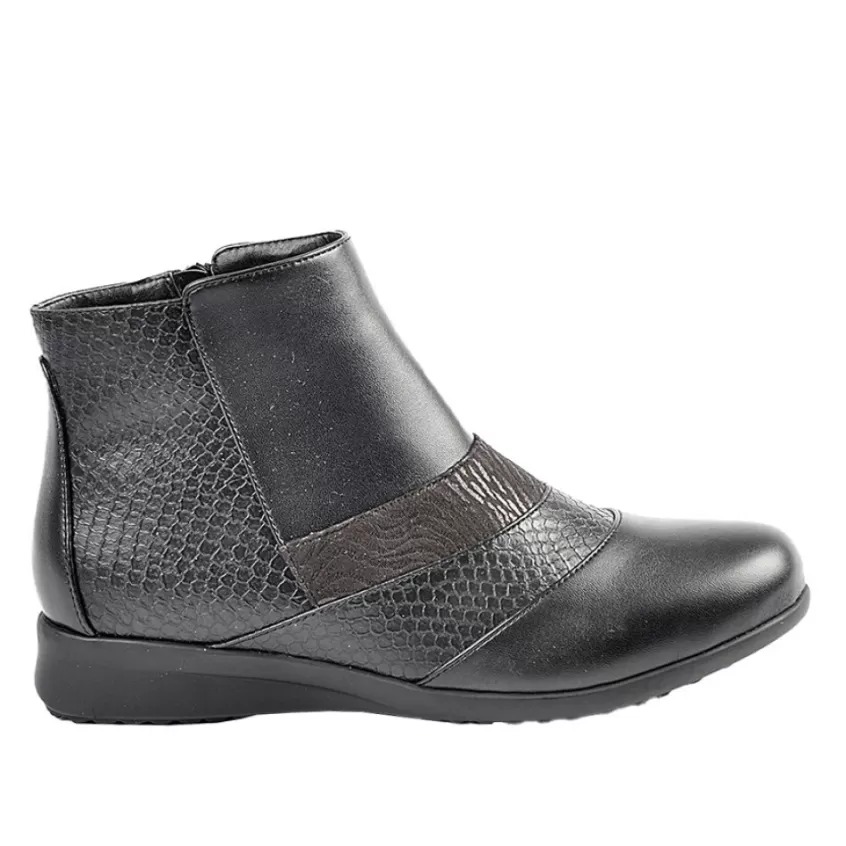 Chaussures Confort | LADY CONFORT Bottines Compensees Avec Effet Reptile Noir