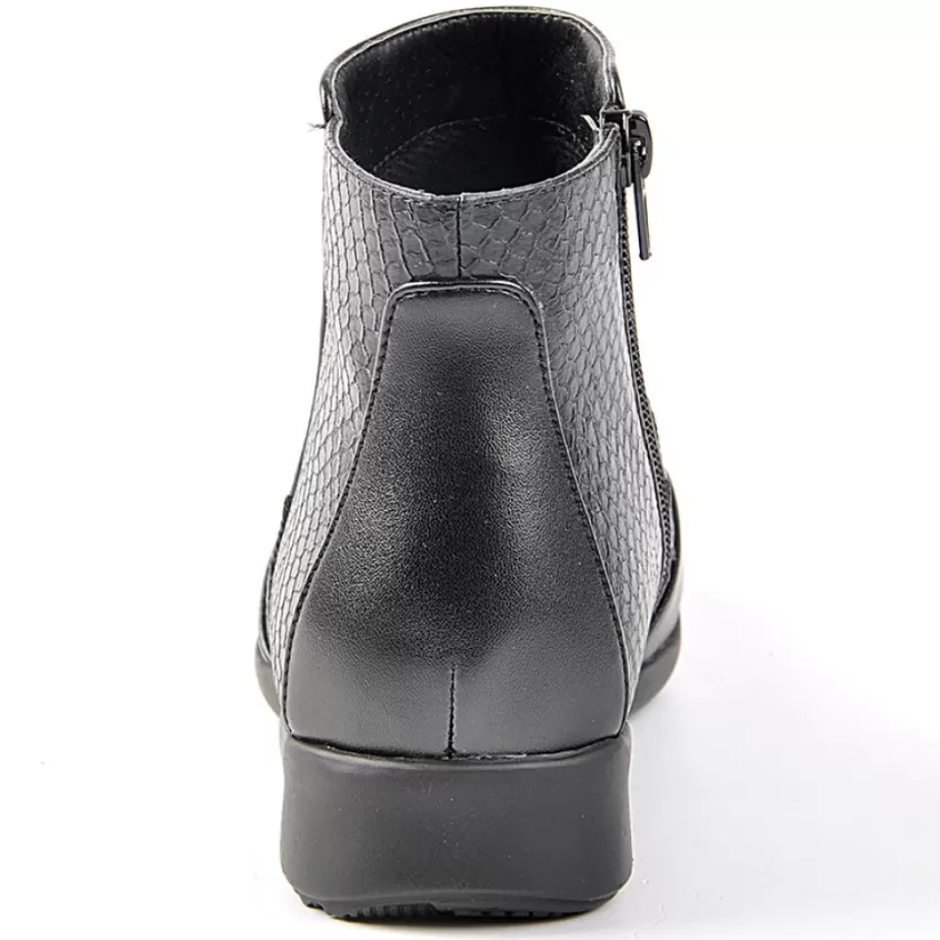 Chaussures Confort | LADY CONFORT Bottines Compensees Avec Effet Reptile Noir