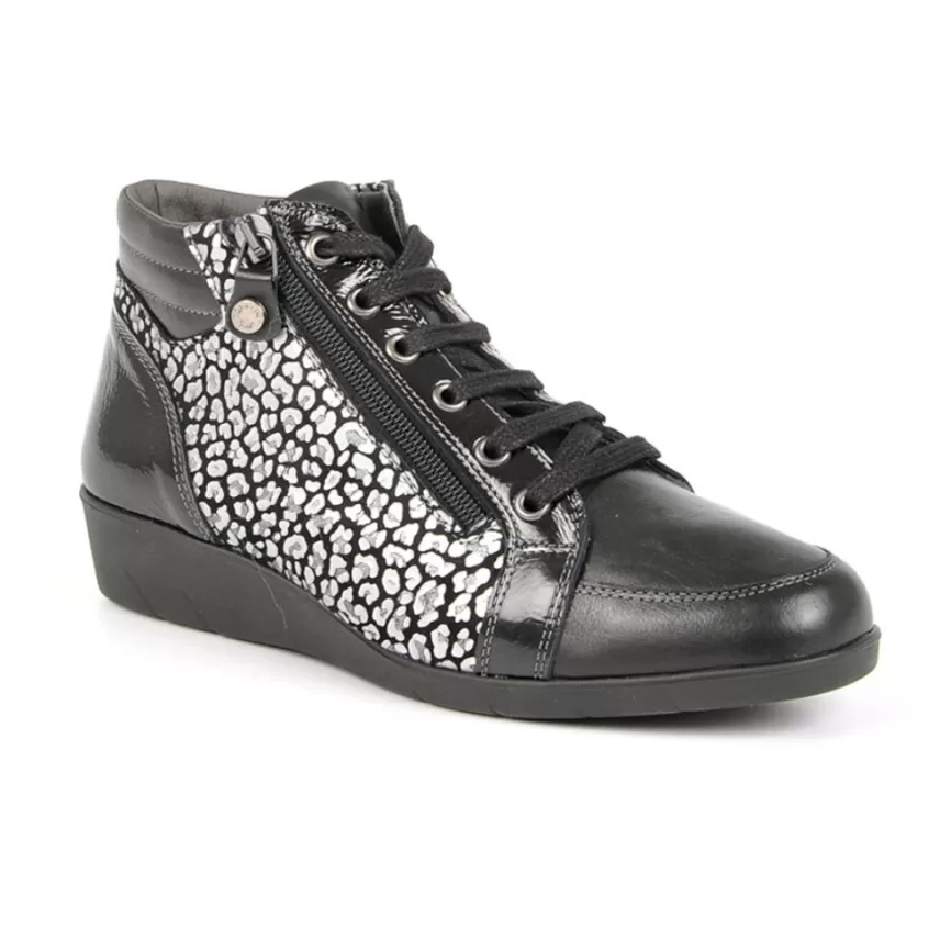 Chaussures Confort | LADY CONFORT Bottines Compensees Avec Zip Pratique Sur Le Cote Noir