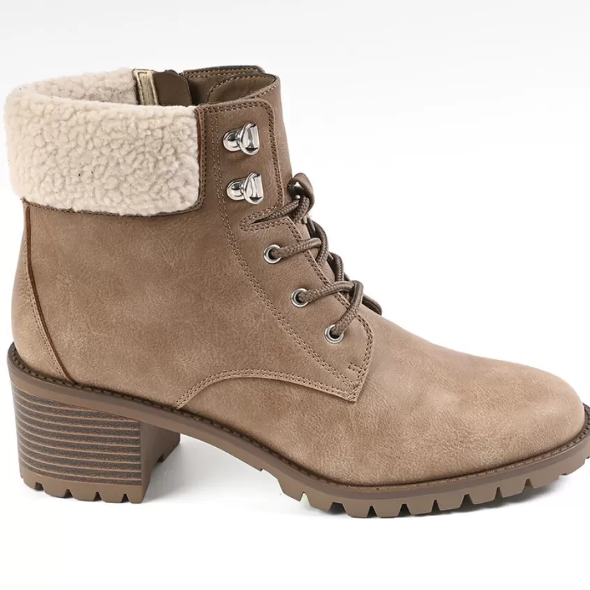 Boots, Bottines | VICE VERSA Bottines Femme A Talons Avec Col Fausse Fourrure Beige