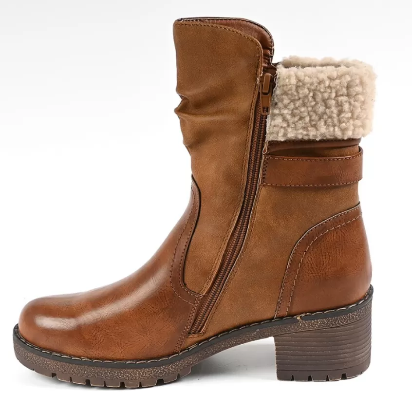 Boots, Bottines | VICE VERSA Bottines Femme A Talons Avec Col Fausse Fourrure Marron