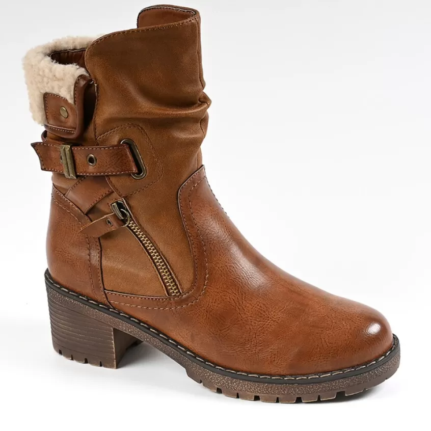 Boots, Bottines | VICE VERSA Bottines Femme A Talons Avec Col Fausse Fourrure Marron