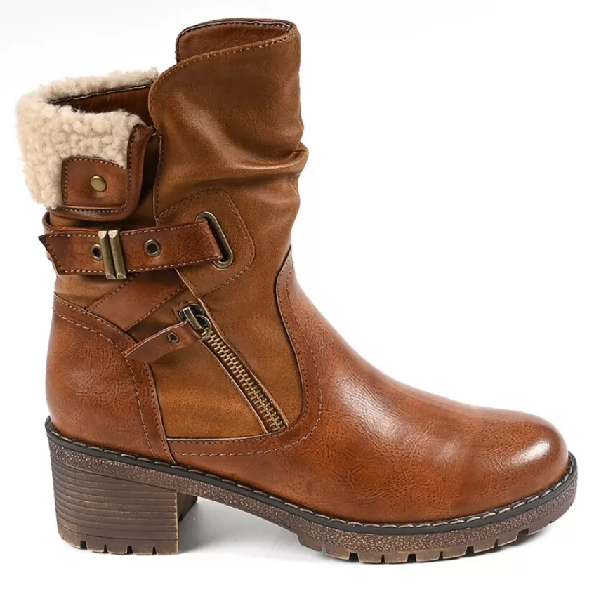 Boots, Bottines | VICE VERSA Bottines Femme A Talons Avec Col Fausse Fourrure Marron