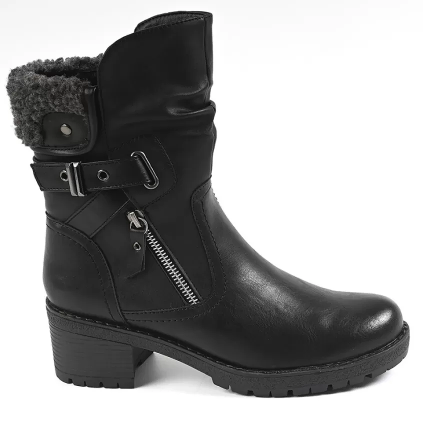 Boots, Bottines | VICE VERSA Bottines Femme A Talons Avec Col Fausse Fourrure Noir