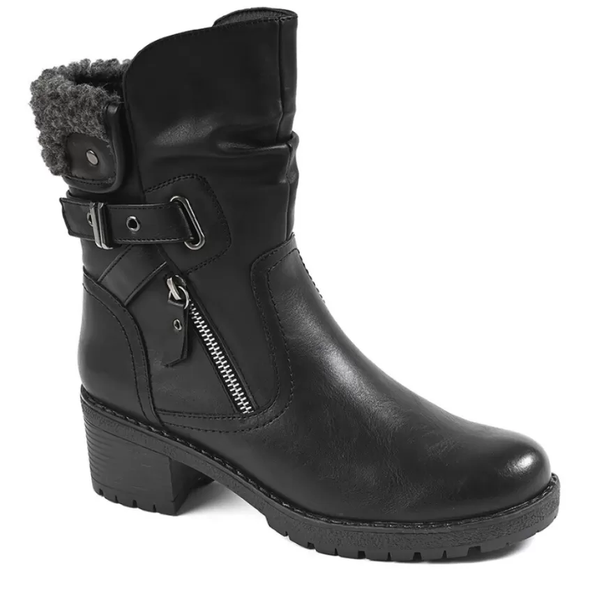 Boots, Bottines | VICE VERSA Bottines Femme A Talons Avec Col Fausse Fourrure Noir