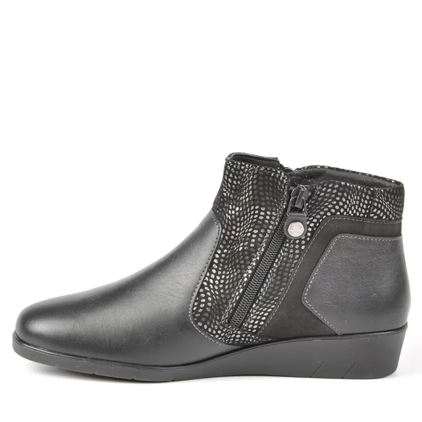 Chaussures Confort | LADY CONFORT Bottines Femme Compensees Avec Zip Sur Le Cote Confort Noir