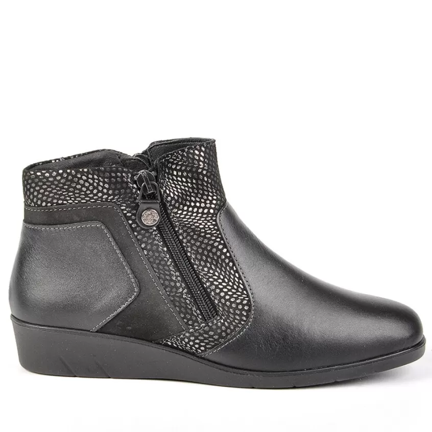 Chaussures Confort | LADY CONFORT Bottines Femme Compensees Avec Zip Sur Le Cote Confort Noir