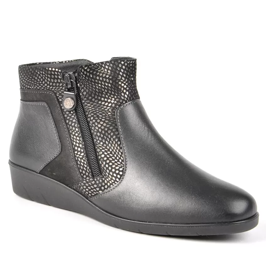 Chaussures Confort | LADY CONFORT Bottines Femme Compensees Avec Zip Sur Le Cote Confort Noir
