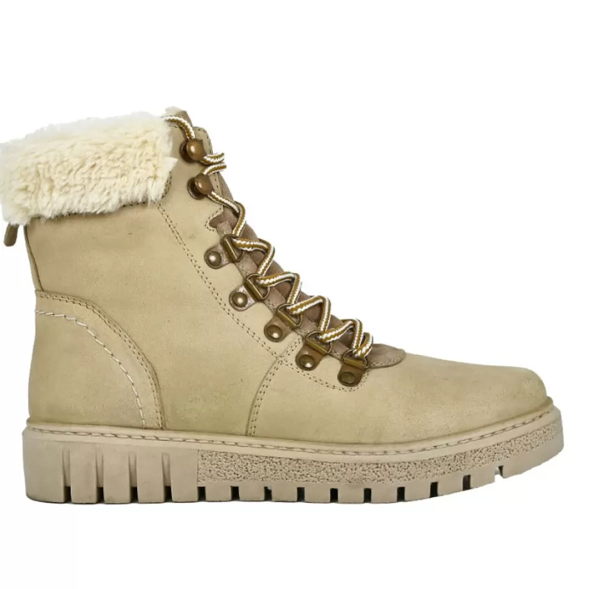 Chaussures Confort | SCALINA Bottines Femme En Cuir Beige Col Fausse Fourrure