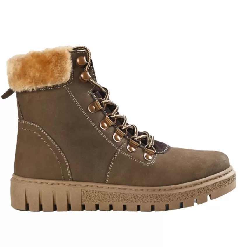Chaussures Confort | SCALINA Bottines Femme En Cuir Marron Col Fausse Fourrure