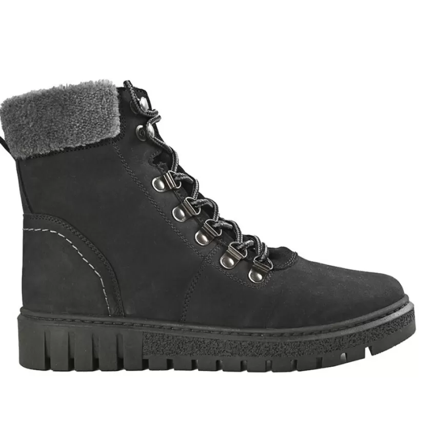 Chaussures Confort | SCALINA Bottines Femme En Cuir Noir Col Fausse Fourrure