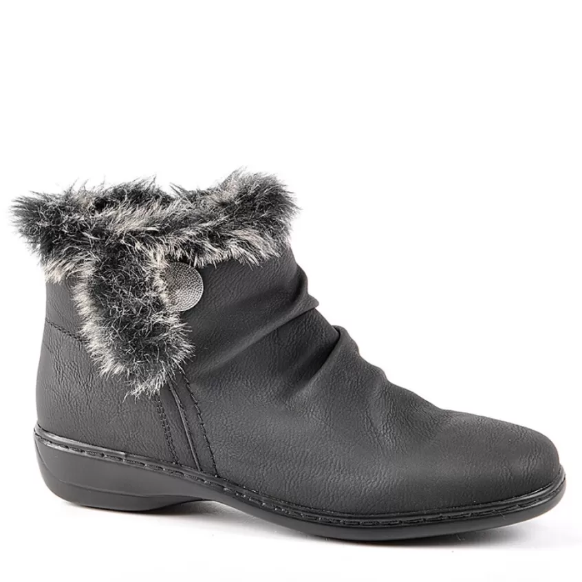 Chaussures Confort | LADY CONFORT Bottines Plates Avec Col Fausse Fourrure Noir