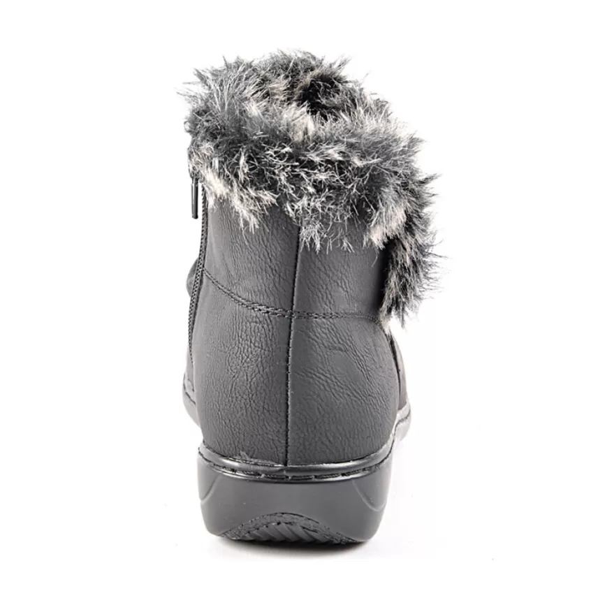 Chaussures Confort | LADY CONFORT Bottines Plates Avec Col Fausse Fourrure Noir
