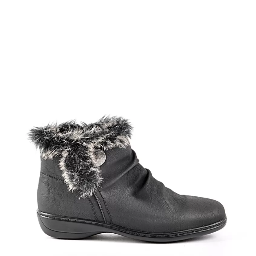 Chaussures Confort | LADY CONFORT Bottines Plates Avec Col Fausse Fourrure Noir