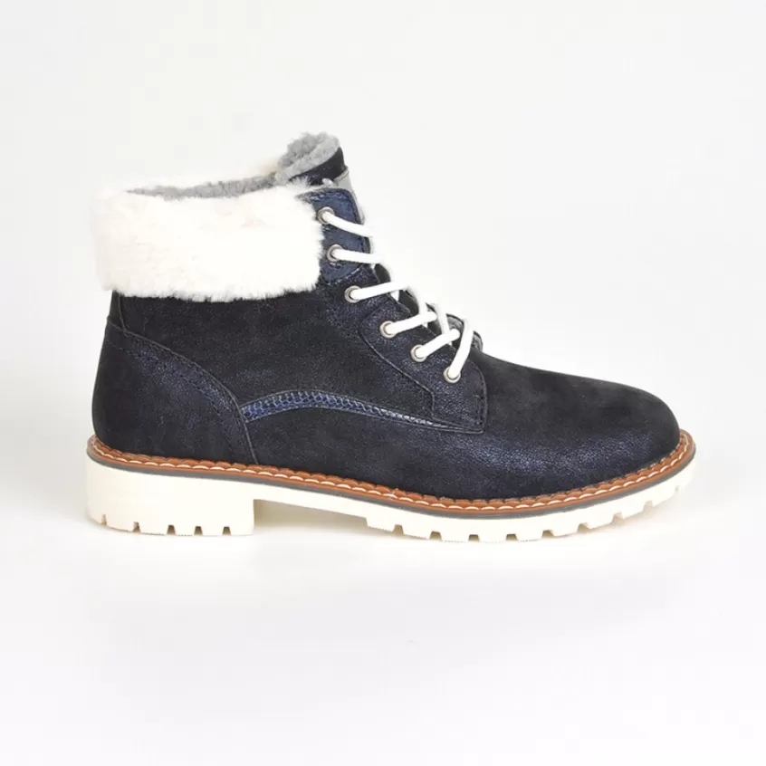 Boots, Bottines | OUTSHOES Bottines Plates Avec Col Fausse Fourrure Bleu Marine