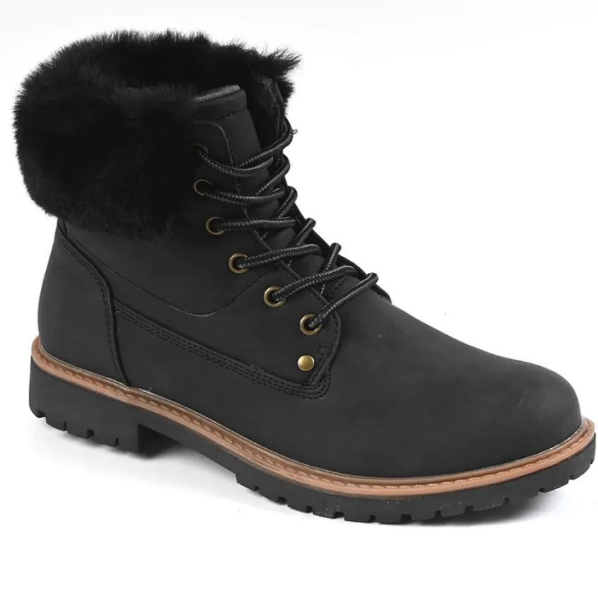Boots, Bottines | OUTSHOES Bottines Plates Avec Col Fausse Fourrure Noir