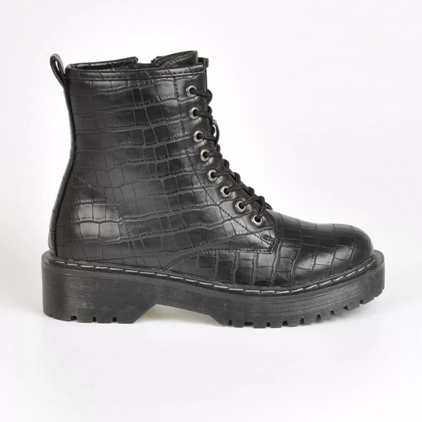 Boots, Bottines | VICE VERSA Bottines Plates Avec Effet Croco Noir