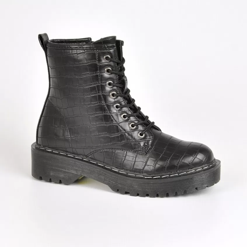 Boots, Bottines | VICE VERSA Bottines Plates Avec Effet Croco Noir