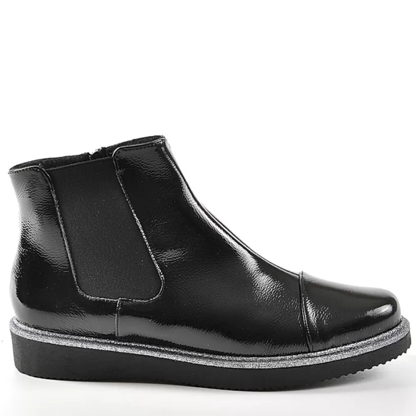 Chaussures Confort | SCALINA Bottines Plates Avec Elastiques Vernis Noir