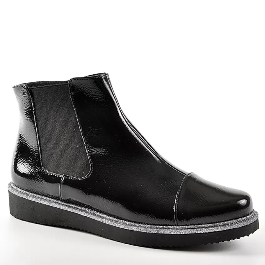Chaussures Confort | SCALINA Bottines Plates Avec Elastiques Vernis Noir