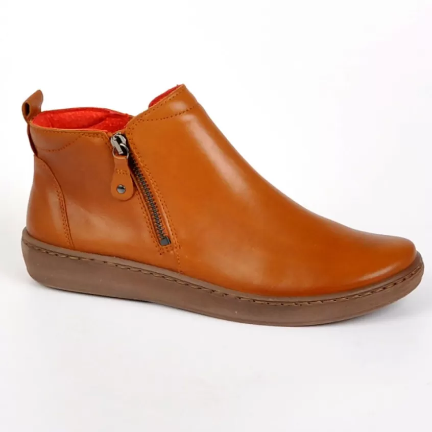 Chaussures Confort | RELAXSHOE Bottines Plates Avec Zip Pratique Sur Le Cote Camel