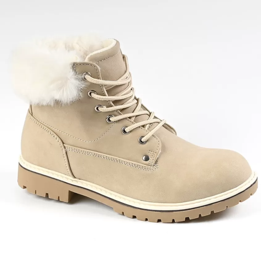 Boots, Bottines | OUTSHOES Bottines Plates Femme Avec Col Fausse Fourrure Beige