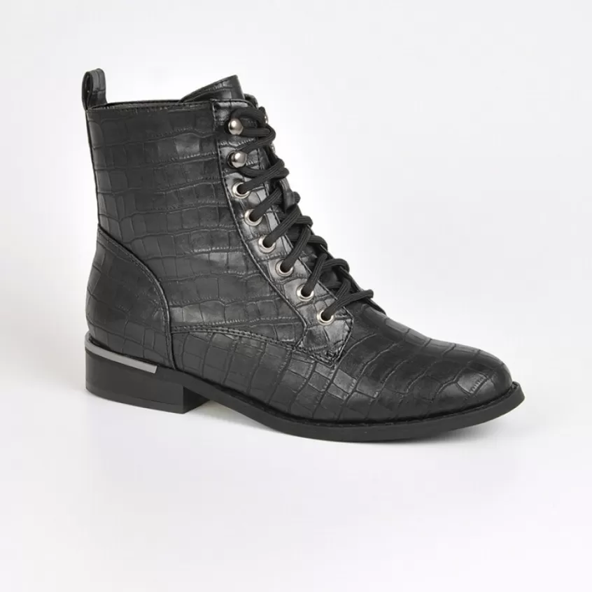 Boots, Bottines | VICE VERSA Bottines Plates Femme Avec Effet Croco Noir