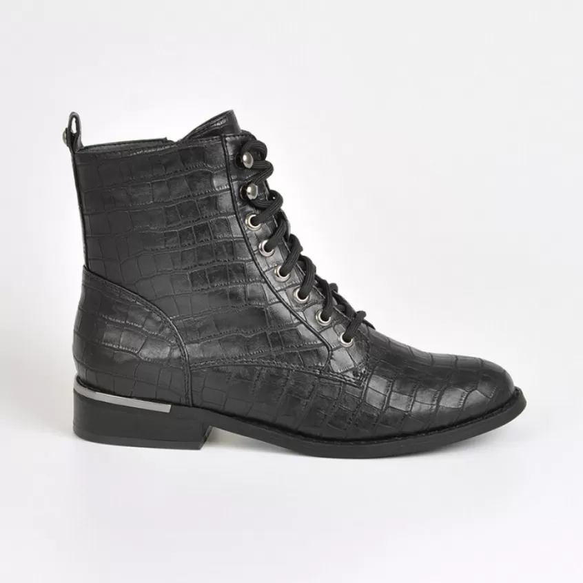 Boots, Bottines | VICE VERSA Bottines Plates Femme Avec Effet Croco Noir