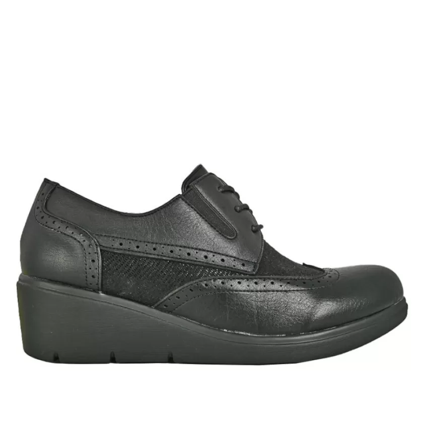 Chaussures Confort | SCALINA Derbies Compensees Femme Noir Bi-Matieres