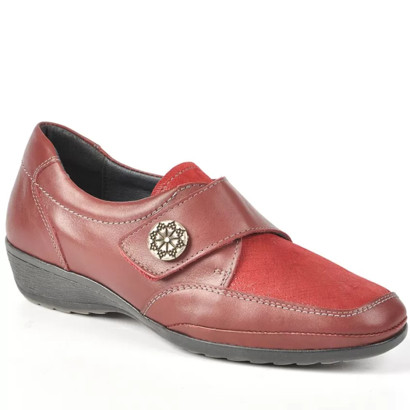 Chaussures Confort | LADY CONFORT Derbies Confort Avec Boutons Fantaisies Bordeaux